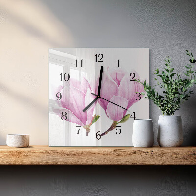 Glass wall clock square Magnolia