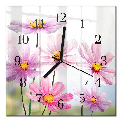 Glass wall clock square Flowers