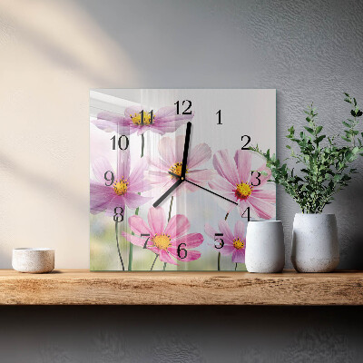Glass wall clock square Flowers