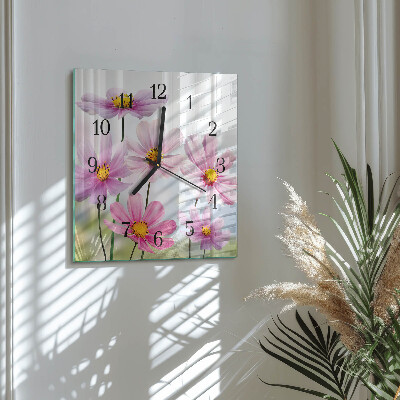 Glass wall clock square Flowers