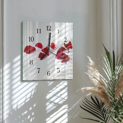 Glass clock square Rose petals