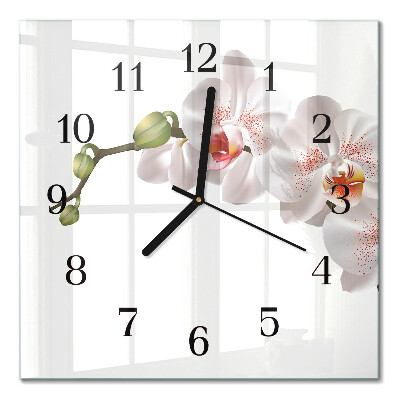 Glass wall clock square Orchid