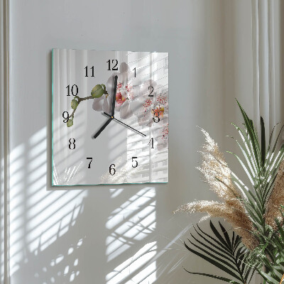 Glass wall clock square Orchid