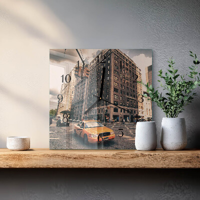 Glass wall clock square Taxi
