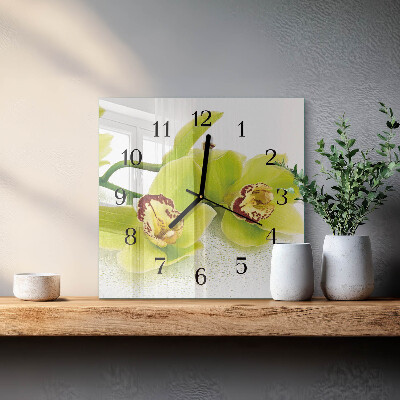 Glass wall clock square Orchid