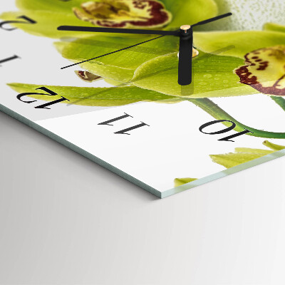 Glass wall clock square Orchid