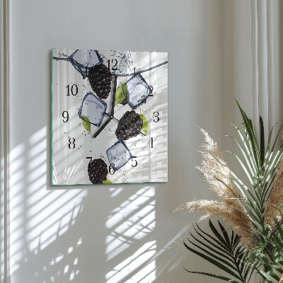 Glass clock square Blackberries