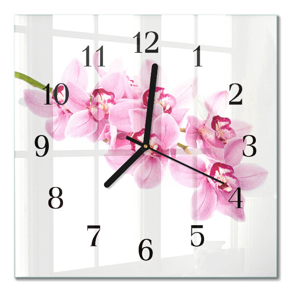 Glass wall clock square Orchid