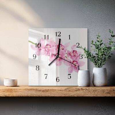 Glass wall clock square Orchid