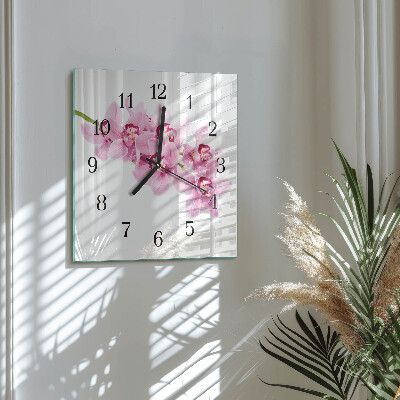 Glass wall clock square Orchid
