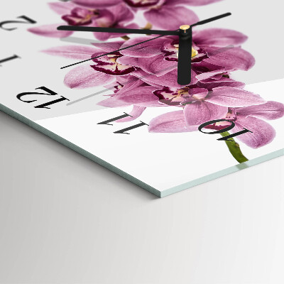 Glass wall clock square Orchid