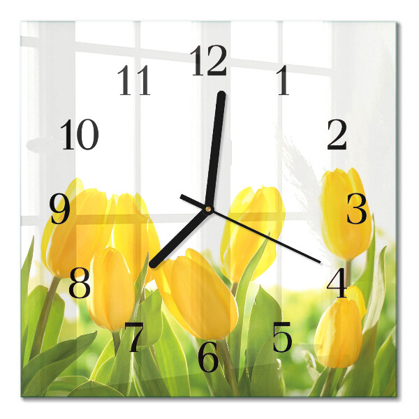 Glass clock square Tulips