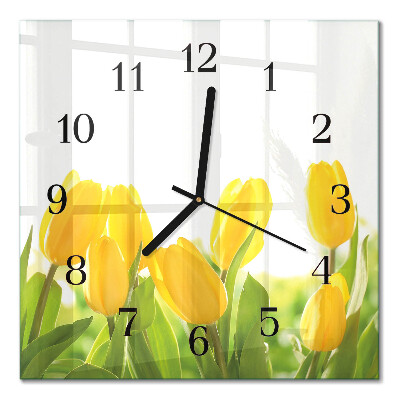 Glass clock square Tulips