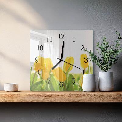 Glass clock square Tulips