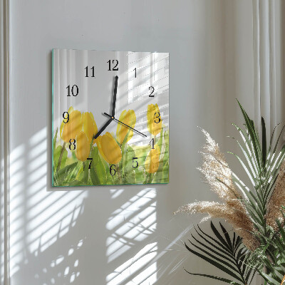 Glass clock square Tulips