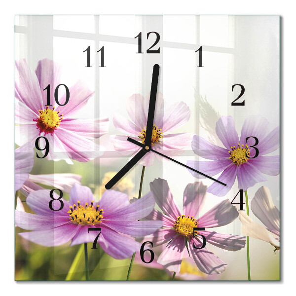 Glass wall clock square Flowers