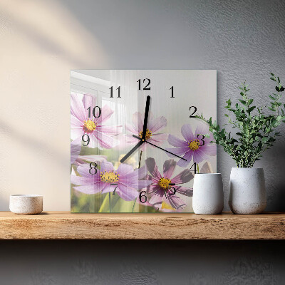 Glass wall clock square Flowers
