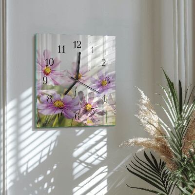 Glass wall clock square Flowers