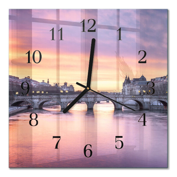 Square wall clock A city on the river
