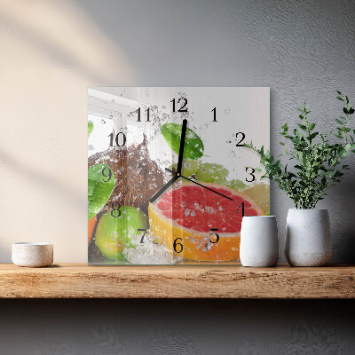 Glass wall clock square Fruit