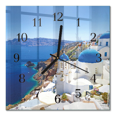 Glass wall clock square Santorini