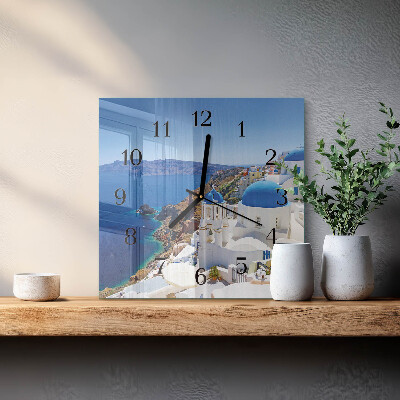 Glass wall clock square Santorini