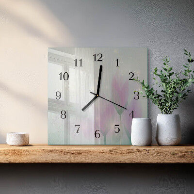 Glass clock square Flowers
