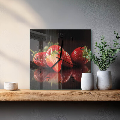 Glass wall clock square Strawberries