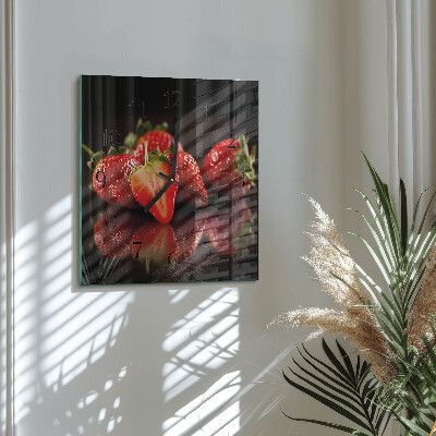 Glass wall clock square Strawberries