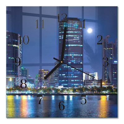 Glass wall clock square Night city