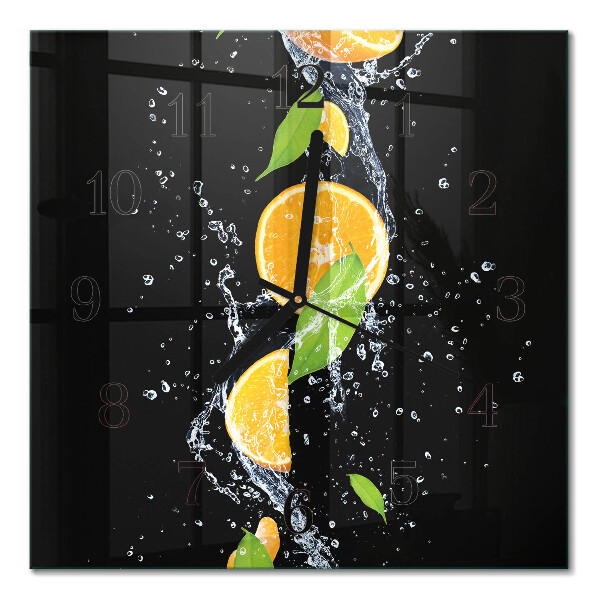 Glass wall clock square Oranges