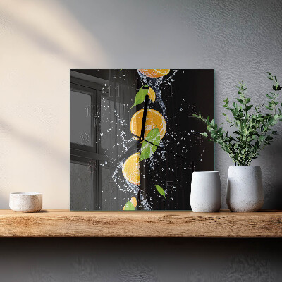 Glass wall clock square Oranges