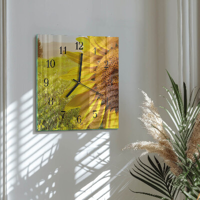 Glass wall clock square Sunflower