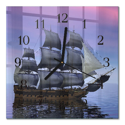 Glass wall clock square Sailing