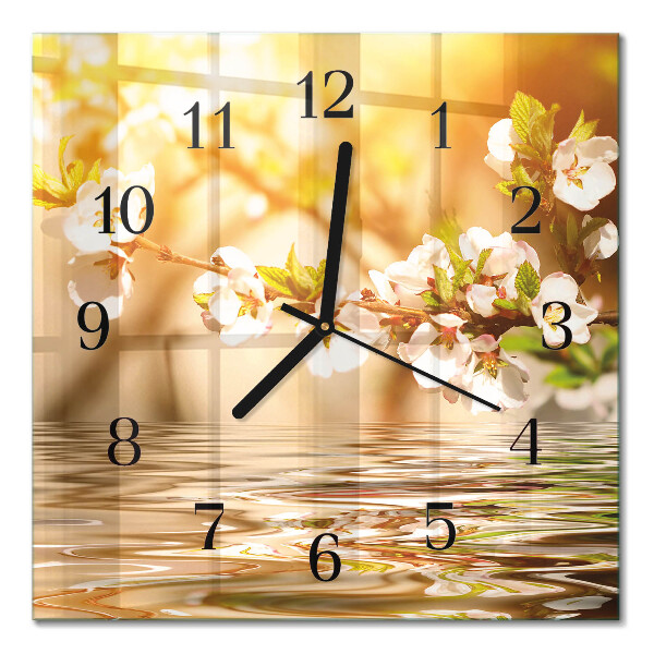Glass clock square Flowers