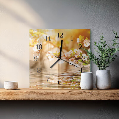 Glass clock square Flowers