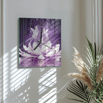 Glass wall clock square Flower