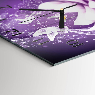 Glass wall clock square Flower