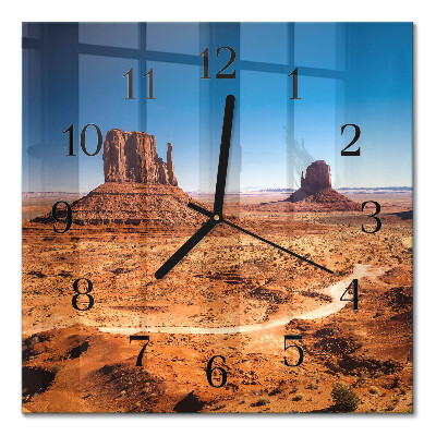 Glass wall clock square Desert