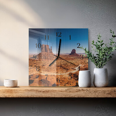 Glass wall clock square Desert