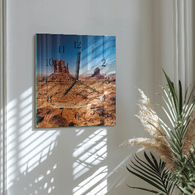 Glass wall clock square Desert