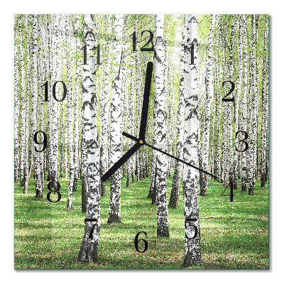 Glass clock square Birch
