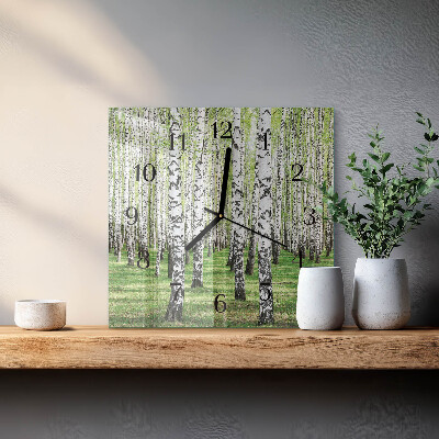 Glass clock square Birch