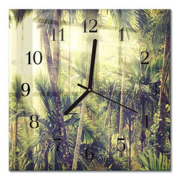 Glass wall clock square Palm trees