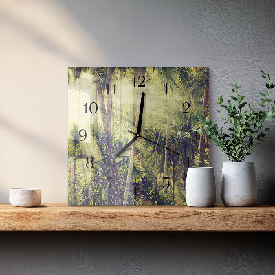 Glass wall clock square Palm trees
