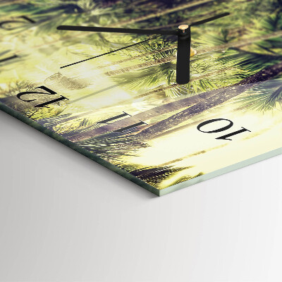 Glass wall clock square Palm trees
