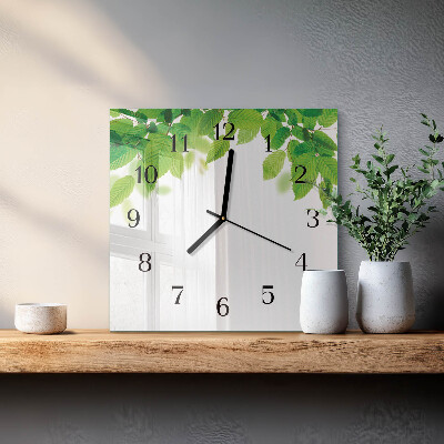 Glass wall clock square Leaves