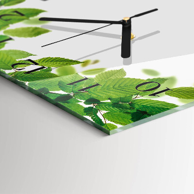 Glass wall clock square Leaves
