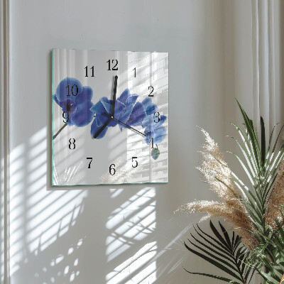 Glass clock square Orchid