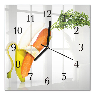 Square kitchen clock Carrots and bananas